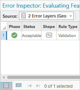 The layer in the Error Inspector pane with the verified status