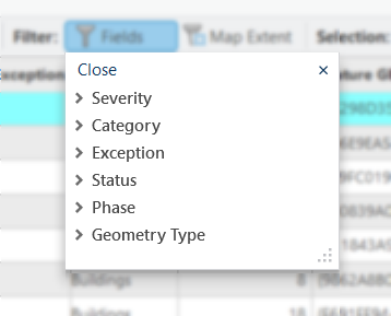 Fields filter options